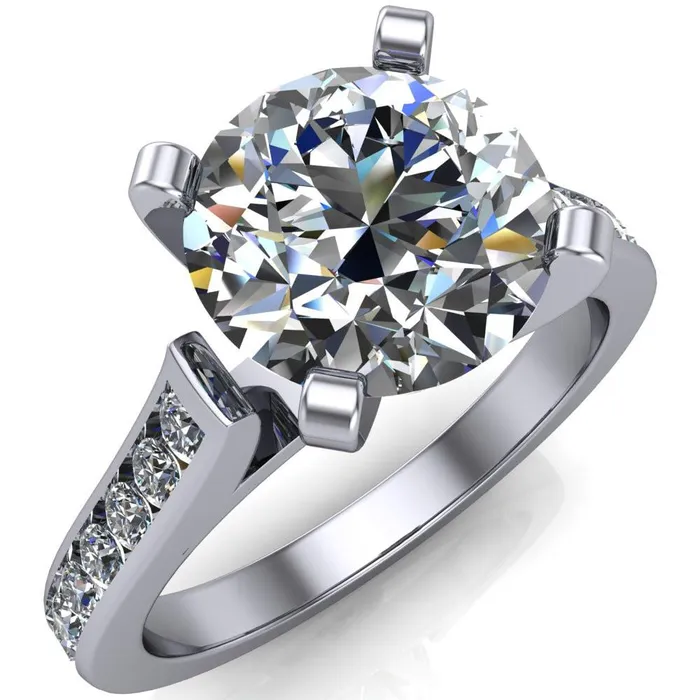 Rings Prima Round Center Stone 4 Prong Diamond Channel Set Ring Fire Brilliance 