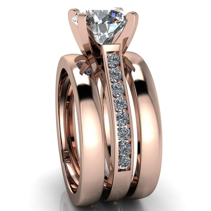 Rings Prima Round Center Stone 4 Prong Diamond Channel Set Ring Fire Brilliance 