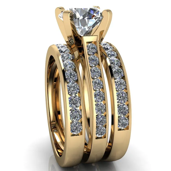 Rings Prima Round Center Stone 4 Prong Diamond Channel Set Ring Fire Brilliance 