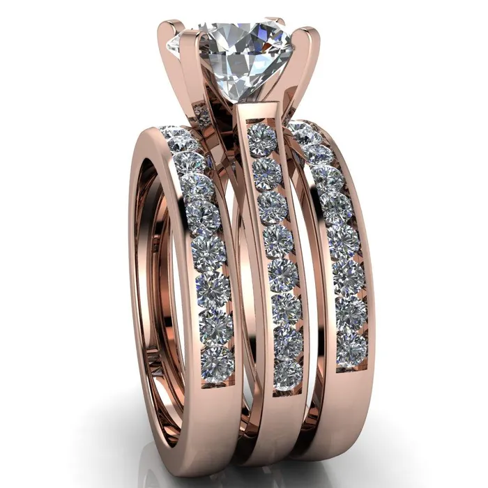 Rings Prima Round Center Stone 4 Prong Diamond Channel Set Ring Fire Brilliance 