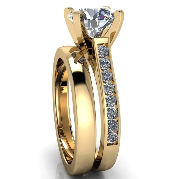 Rings Prima Round Center Stone 4 Prong Diamond Channel Set Ring Fire Brilliance 