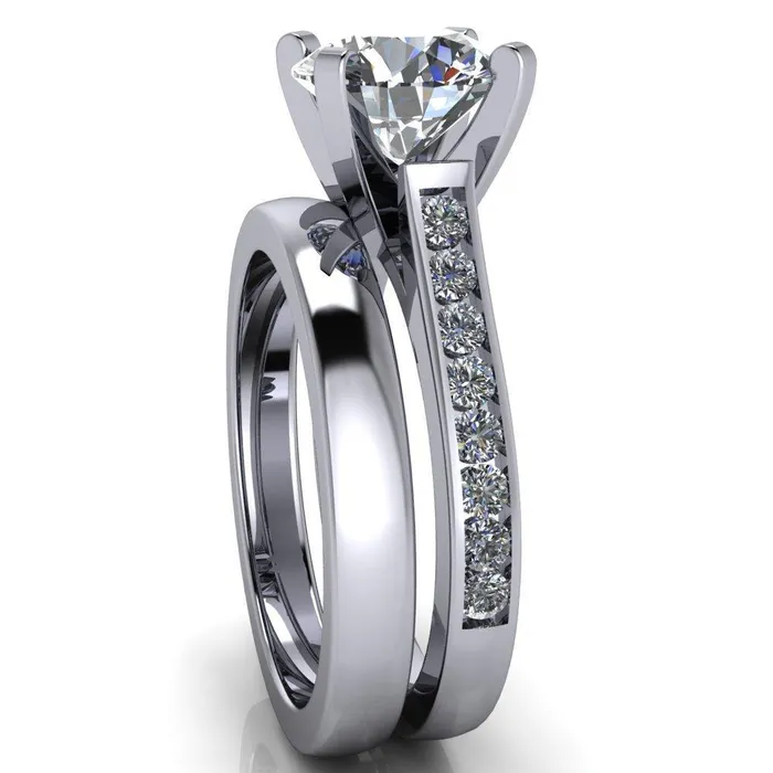 Rings Prima Round Center Stone 4 Prong Diamond Channel Set Ring Fire Brilliance 
