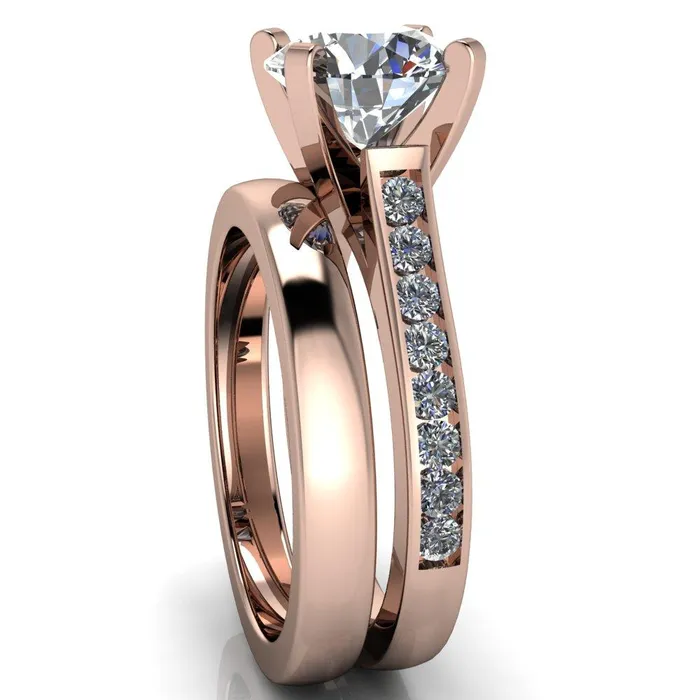 Rings Prima Round Center Stone 4 Prong Diamond Channel Set Ring Fire Brilliance 