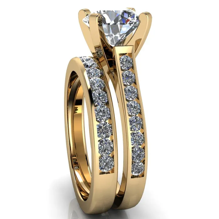 Rings Prima Round Center Stone 4 Prong Diamond Channel Set Ring Fire Brilliance 