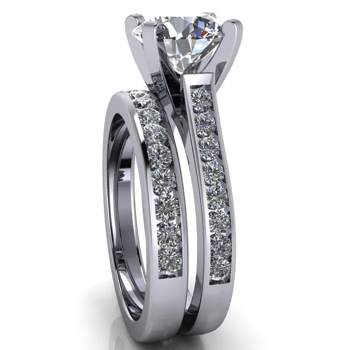 Rings Prima Round Center Stone 4 Prong Diamond Channel Set Ring Fire Brilliance 
