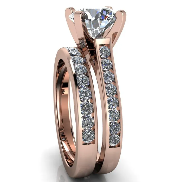 Rings Prima Round Center Stone 4 Prong Diamond Channel Set Ring Fire Brilliance 
