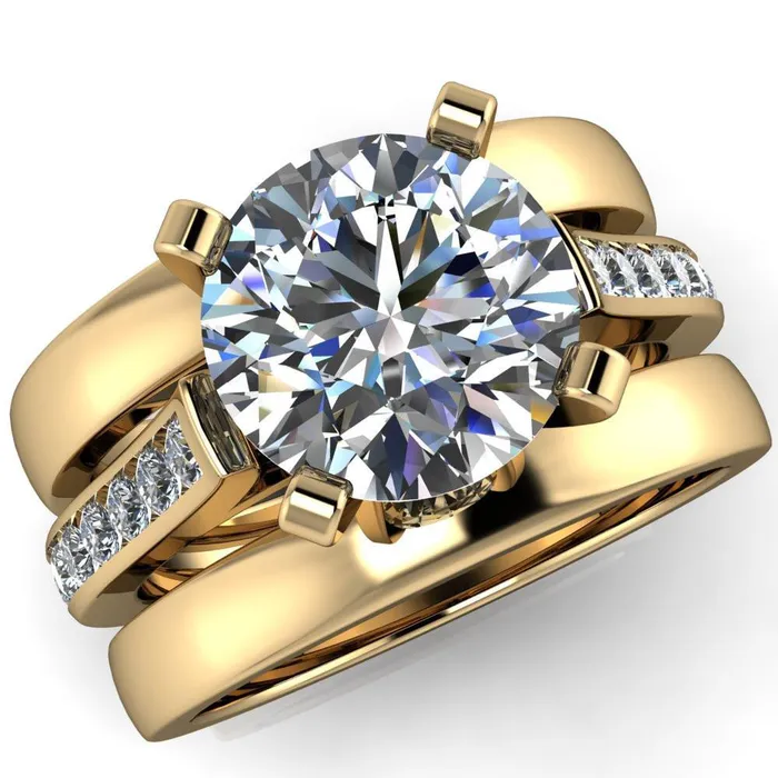 Rings Prima Round Center Stone 4 Prong Diamond Channel Set Ring Fire Brilliance 
