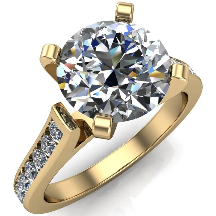 Rings Prima Round Center Stone 4 Prong Diamond Channel Set Ring Fire Brilliance 