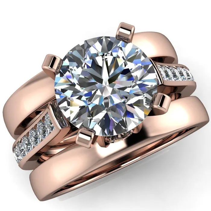 Rings Prima Round Center Stone 4 Prong Diamond Channel Set Ring Fire Brilliance 