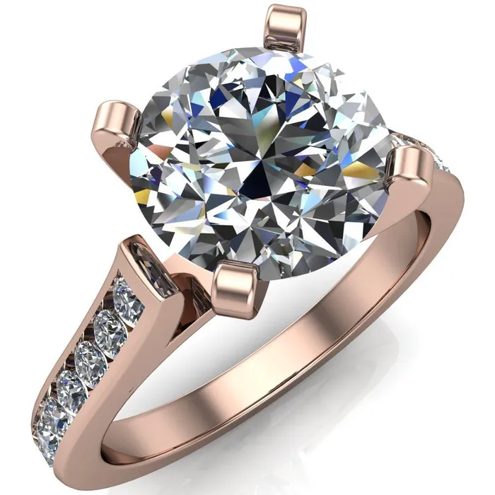 Rings Prima Round Center Stone 4 Prong Diamond Channel Set Ring Fire Brilliance 