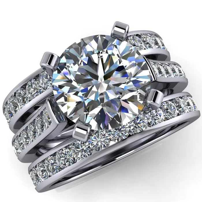 Rings Prima Round Center Stone 4 Prong Diamond Channel Set Ring Fire Brilliance 