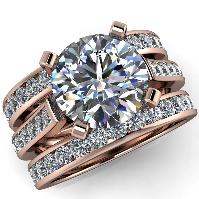 Rings Prima Round Center Stone 4 Prong Diamond Channel Set Ring Fire Brilliance 