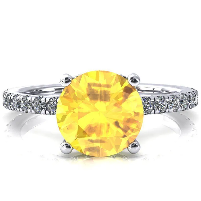 Rings Sicili Round Yellow Sapphire 4 Prong 34 Micro Pave Diamond Engagement Ring Fire Brilliance Rings Sicili Round Yellow Sapphire 4 Prong 34 Micro Pave Diamond Engagement Ring Fire Brilliance