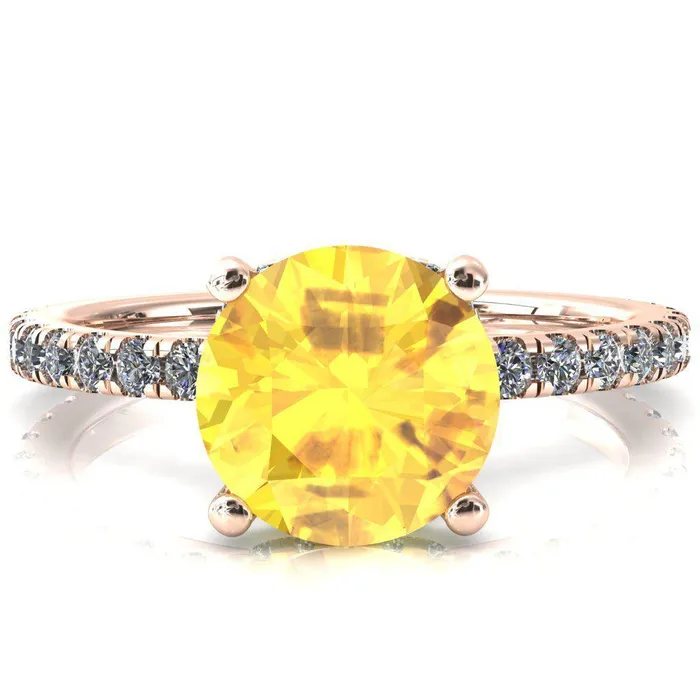 Rings Sicili Round Yellow Sapphire 4 Prong 34 Micro Pave Diamond Engagement Ring Fire Brilliance 