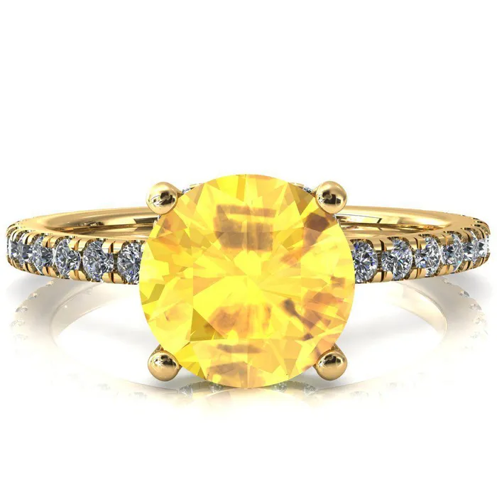 Rings Sicili Round Yellow Sapphire 4 Prong 34 Micro Pave Diamond Engagement Ring Fire Brilliance 