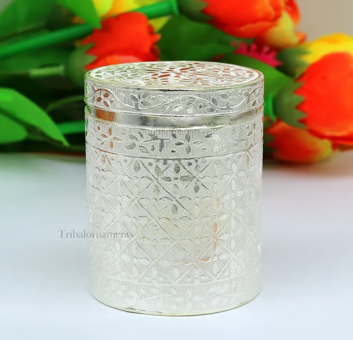 Rings TRIBAL ORNAMENTS 65cm 925 solid silver utensils vintage style trinket box containercasket box bridal floral work box jewelry box silver utensils stb311