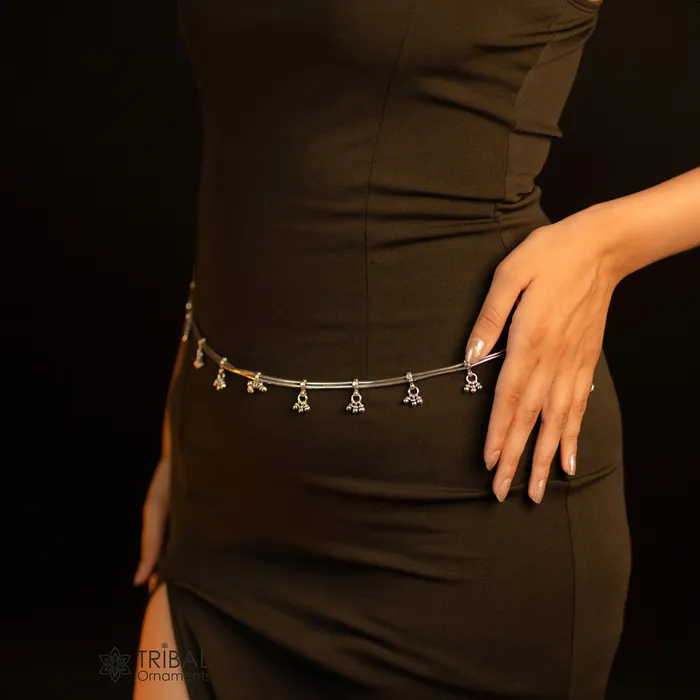 Rings TRIBAL ORNAMENTS 925 sterling silver handmade vintage antique design belly chainwaist chain belly dance adjustable length 345 to 365 tribal jewelry wch05