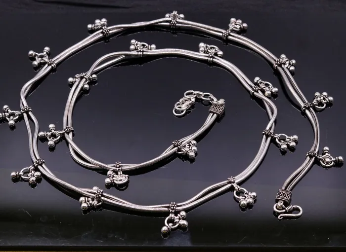 Rings TRIBAL ORNAMENTS 925 sterling silver handmade vintage antique design belly chainwaist chain belly dance adjustable length 345 to 365 tribal jewelry wch05