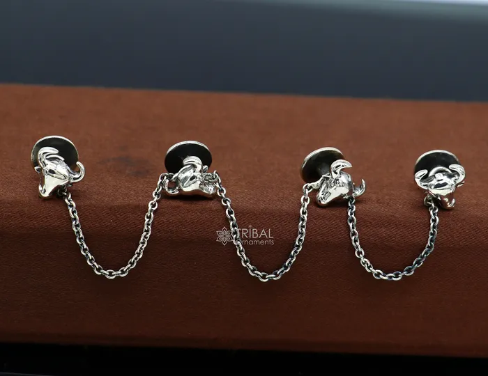 Rings TRIBAL ORNAMENTS Bull head design 925 Sterling Silver set of 4 kurta Buttons for Fashion Perfection silver cufflinks cultural trendy jewelry btn43 Rings TRIBAL ORNAMENTS Bull head design 925 Sterling Silver set of 4 kurta Buttons for Fashion Perfection silver cufflinks cultural trendy jewelry btn43