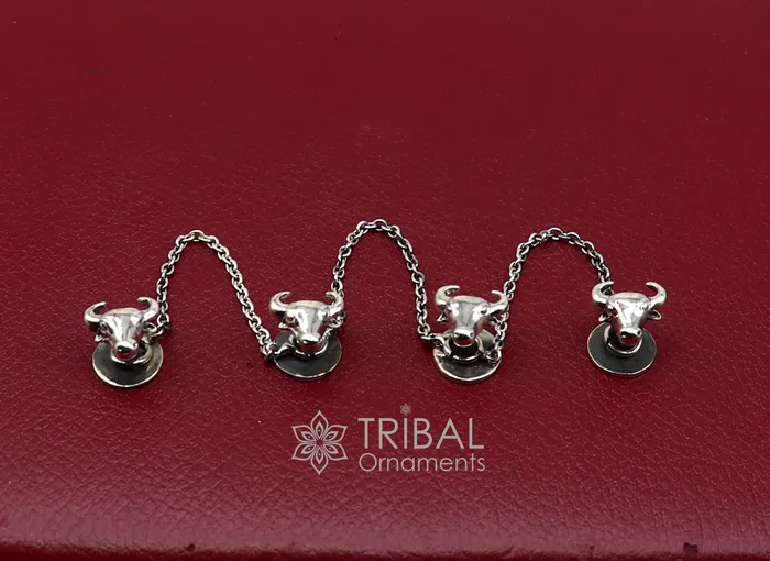 Rings TRIBAL ORNAMENTS Bull head design 925 Sterling Silver set of 4 kurta Buttons for Fashion Perfection silver cufflinks cultural trendy jewelry btn43 Rings TRIBAL ORNAMENTS Bull head design 925 Sterling Silver set of 4 kurta Buttons for Fashion Perfection silver cufflinks cultural trendy jewelry btn43