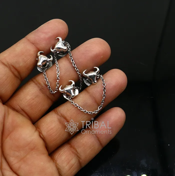 Rings TRIBAL ORNAMENTS Bull head design 925 Sterling Silver set of 4 kurta Buttons for Fashion Perfection silver cufflinks cultural trendy jewelry btn43 Rings TRIBAL ORNAMENTS Bull head design 925 Sterling Silver set of 4 kurta Buttons for Fashion Perfection silver cufflinks cultural trendy jewelry btn43