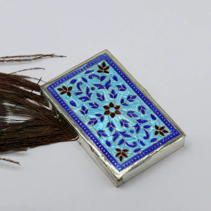 Rings TRIBAL ORNAMENTS Handmade pure silver 925 sterling silver floral enamel work customize trinket jewelry box pills box silver utensils brides gift stb29
