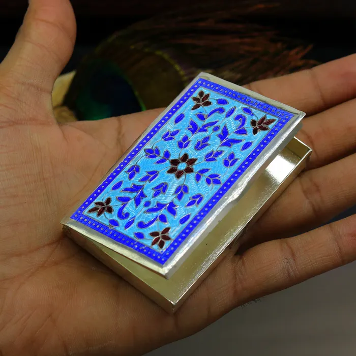 Rings TRIBAL ORNAMENTS Handmade pure silver 925 sterling silver floral enamel work customize trinket jewelry box pills box silver utensils brides gift stb29