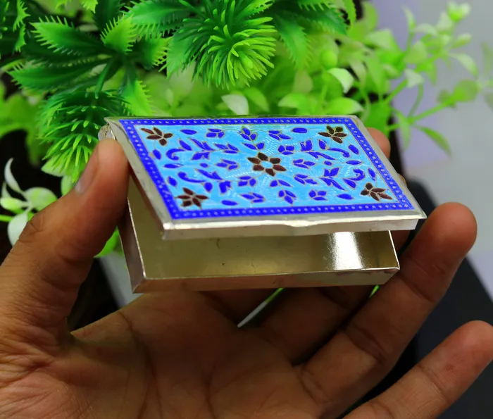 Rings TRIBAL ORNAMENTS Handmade pure silver 925 sterling silver floral enamel work customize trinket jewelry box pills box silver utensils brides gift stb29