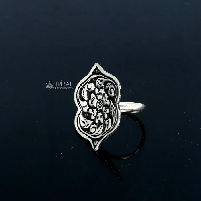 Rings TRIBAL ORNAMENTS Traditional cultural flower design 925 sterling silver adjustable ring best tribal ethnic jewelry for belly dance Navratri jewelry sr384 Rings TRIBAL ORNAMENTS Traditional cultural flower design 925 sterling silver adjustable ring best tribal ethnic jewelry for belly dance Navratri jewelry sr384