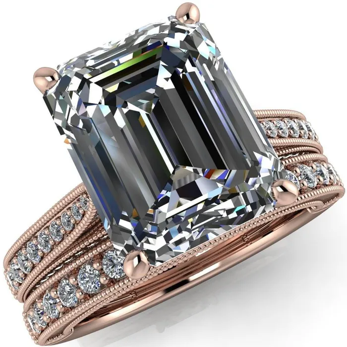 Rings Vivienne Emerald Center Stone 4 Prong Milgrain Engagement Ring Fire Brilliance Rings Vivienne Emerald Center Stone 4 Prong Milgrain Engagement Ring Fire Brilliance