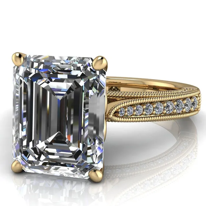 Rings Vivienne Emerald Center Stone 4 Prong Milgrain Engagement Ring Fire Brilliance 
