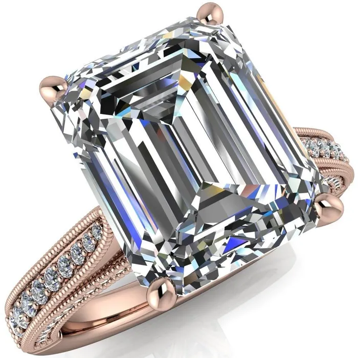 Rings Vivienne Emerald Center Stone 4 Prong Milgrain Engagement Ring Fire Brilliance 
