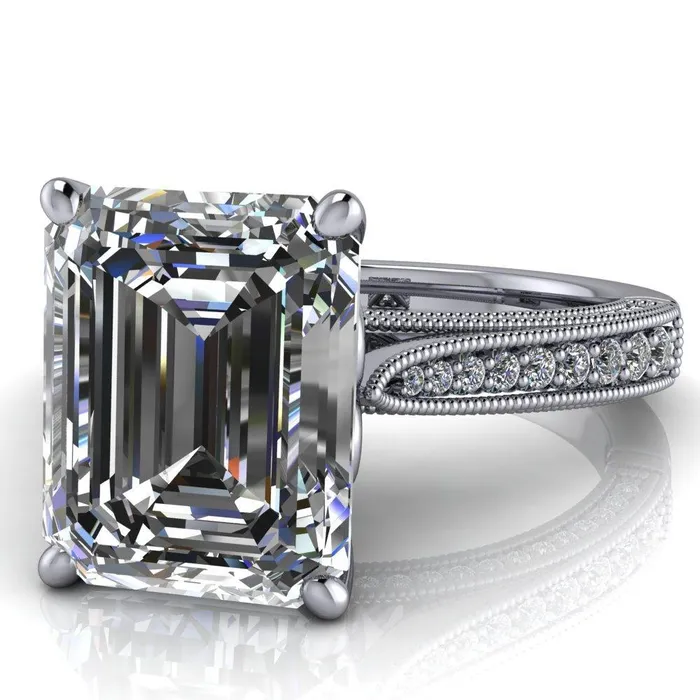 Rings Vivienne Emerald Center Stone 4 Prong Milgrain Engagement Ring Fire Brilliance 