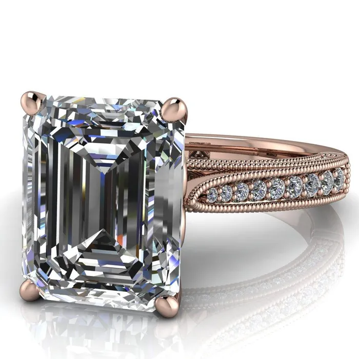 Rings Vivienne Emerald Center Stone 4 Prong Milgrain Engagement Ring Fire Brilliance 
