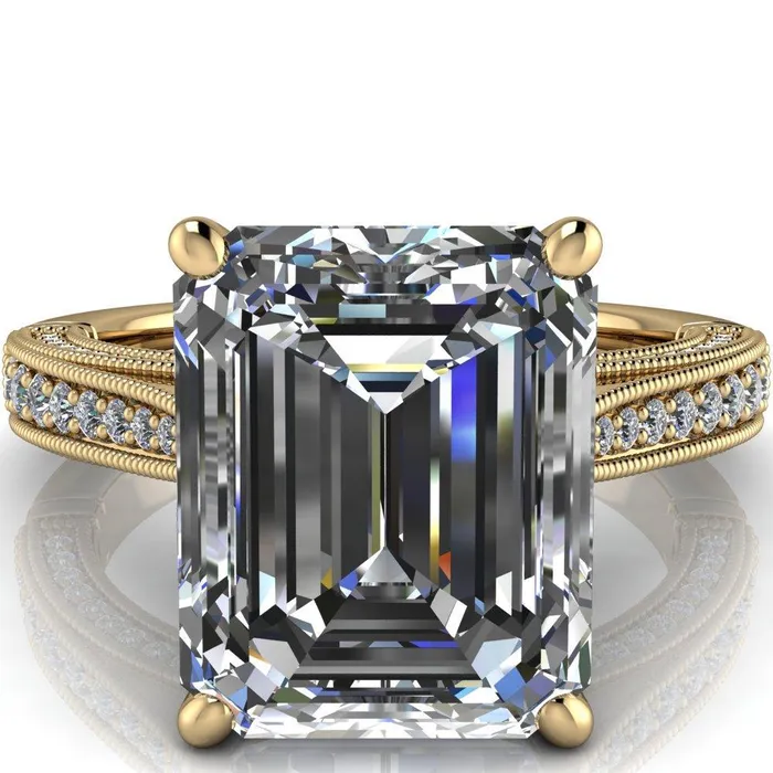 Rings Vivienne Emerald Center Stone 4 Prong Milgrain Engagement Ring Fire Brilliance 
