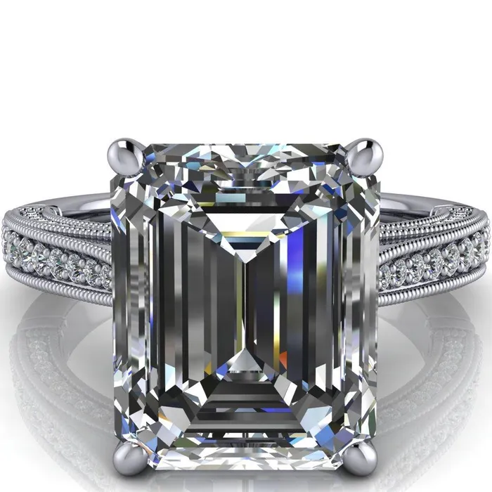 Rings Vivienne Emerald Center Stone 4 Prong Milgrain Engagement Ring Fire Brilliance 