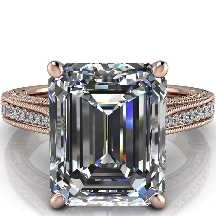 Rings Vivienne Emerald Center Stone 4 Prong Milgrain Engagement Ring Fire Brilliance 