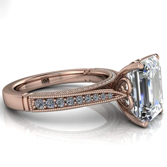 Rings Vivienne Emerald Center Stone 4 Prong Milgrain Engagement Ring Fire Brilliance 