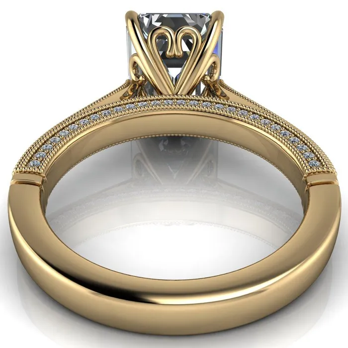 Rings Vivienne Emerald Center Stone 4 Prong Milgrain Engagement Ring Fire Brilliance 