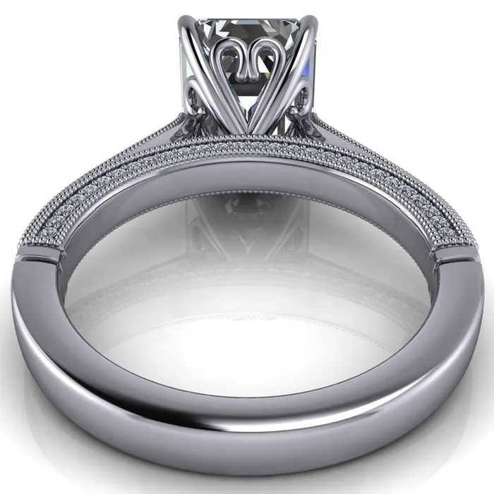 Rings Vivienne Emerald Center Stone 4 Prong Milgrain Engagement Ring Fire Brilliance 