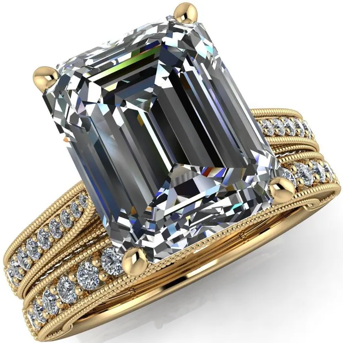 Rings Vivienne Emerald Center Stone 4 Prong Milgrain Engagement Ring Fire Brilliance 