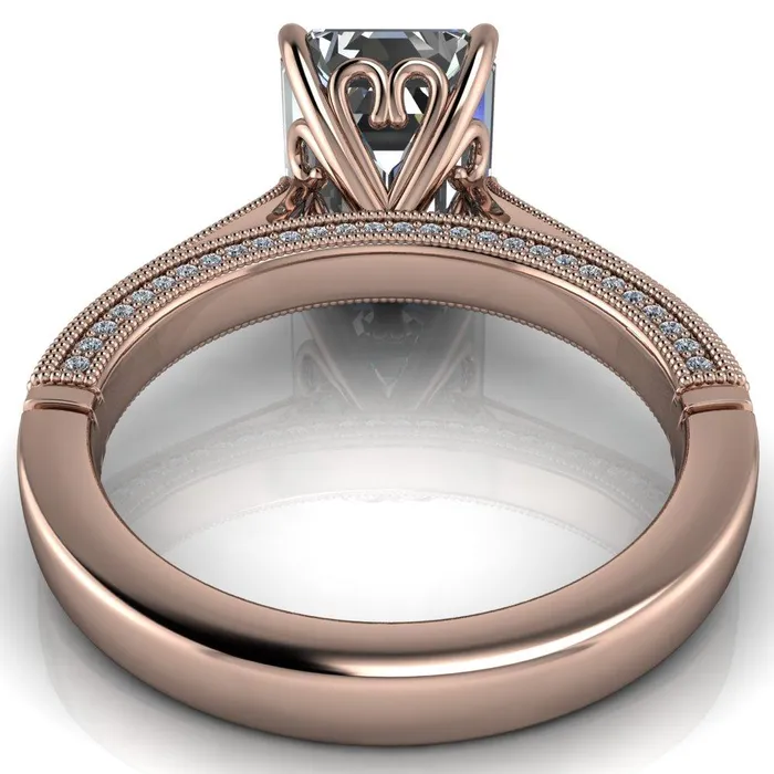 Rings Vivienne Emerald Center Stone 4 Prong Milgrain Engagement Ring Fire Brilliance 
