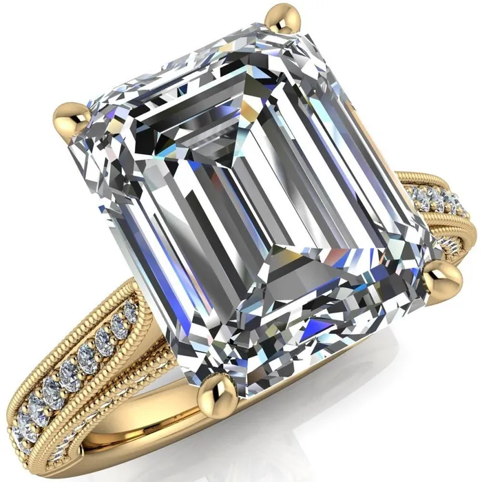 Rings Vivienne Emerald Center Stone 4 Prong Milgrain Engagement Ring Fire Brilliance 