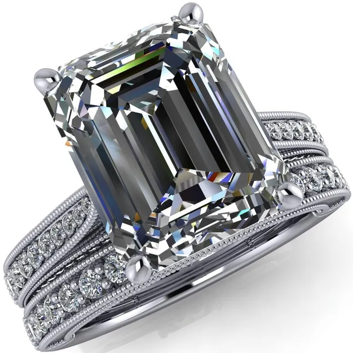 Rings Vivienne Emerald Center Stone 4 Prong Milgrain Engagement Ring Fire Brilliance 