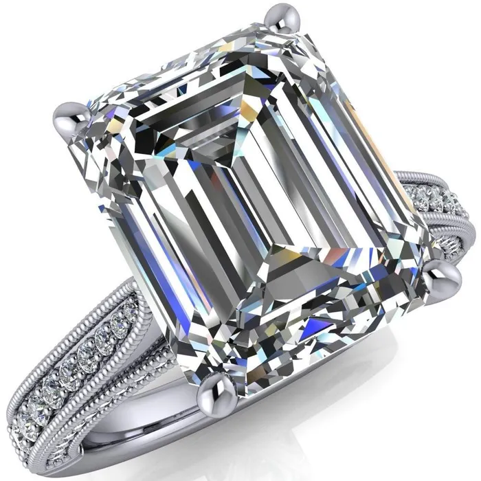 Rings Vivienne Emerald Center Stone 4 Prong Milgrain Engagement Ring Fire Brilliance 