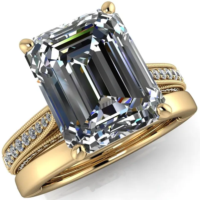 Rings Vivienne Emerald Center Stone 4 Prong Milgrain Engagement Ring Fire Brilliance 