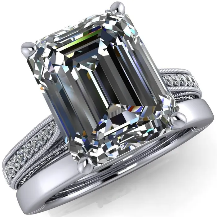 Rings Vivienne Emerald Center Stone 4 Prong Milgrain Engagement Ring Fire Brilliance 
