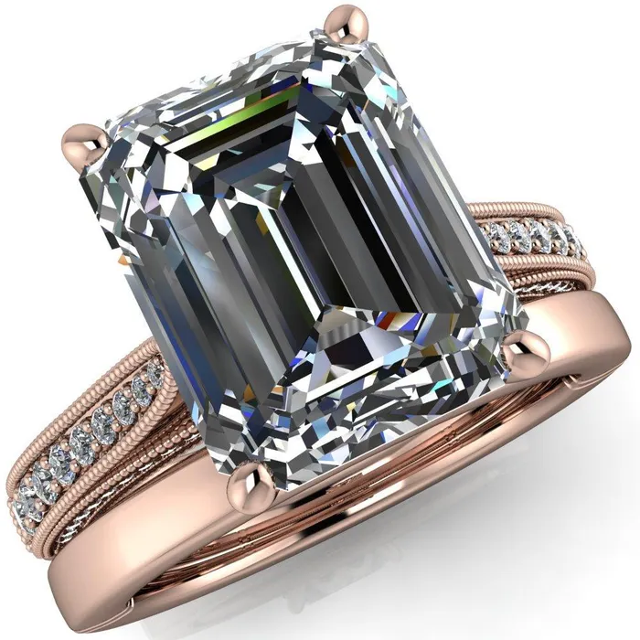 Rings Vivienne Emerald Center Stone 4 Prong Milgrain Engagement Ring Fire Brilliance 
