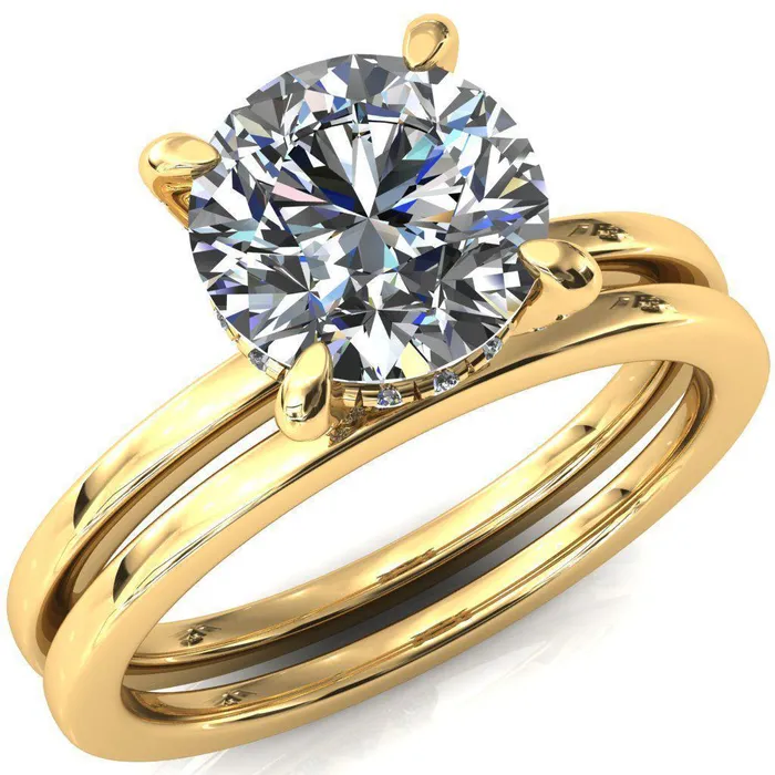 Rosy Round Center Stone 4 Claw Prong Single Rail Micropave Engagement Ring Fire Brilliance Rings
