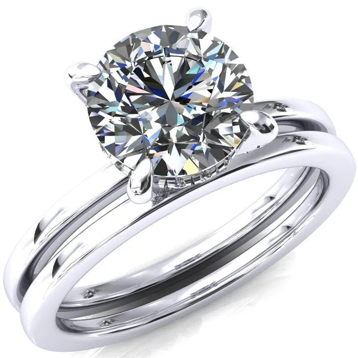 Rosy Round Center Stone 4 Claw Prong Single Rail Micropave Engagement Ring Fire Brilliance Rings